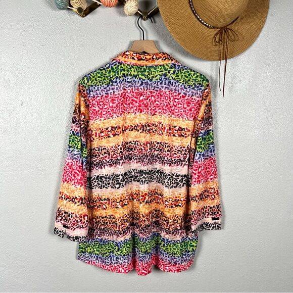 Ali Miles Rainbow Leopard Print Button Front Long Sleeve Knit Tunic Size Large - Picture 4 of 8